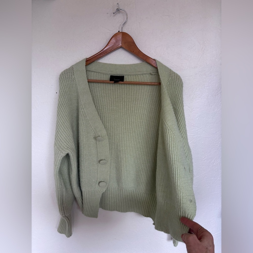 Lumiere Anthropologie Button Up Mint Green Knit Woven Cardigan Sweater Jumper - Picture 9 of 12